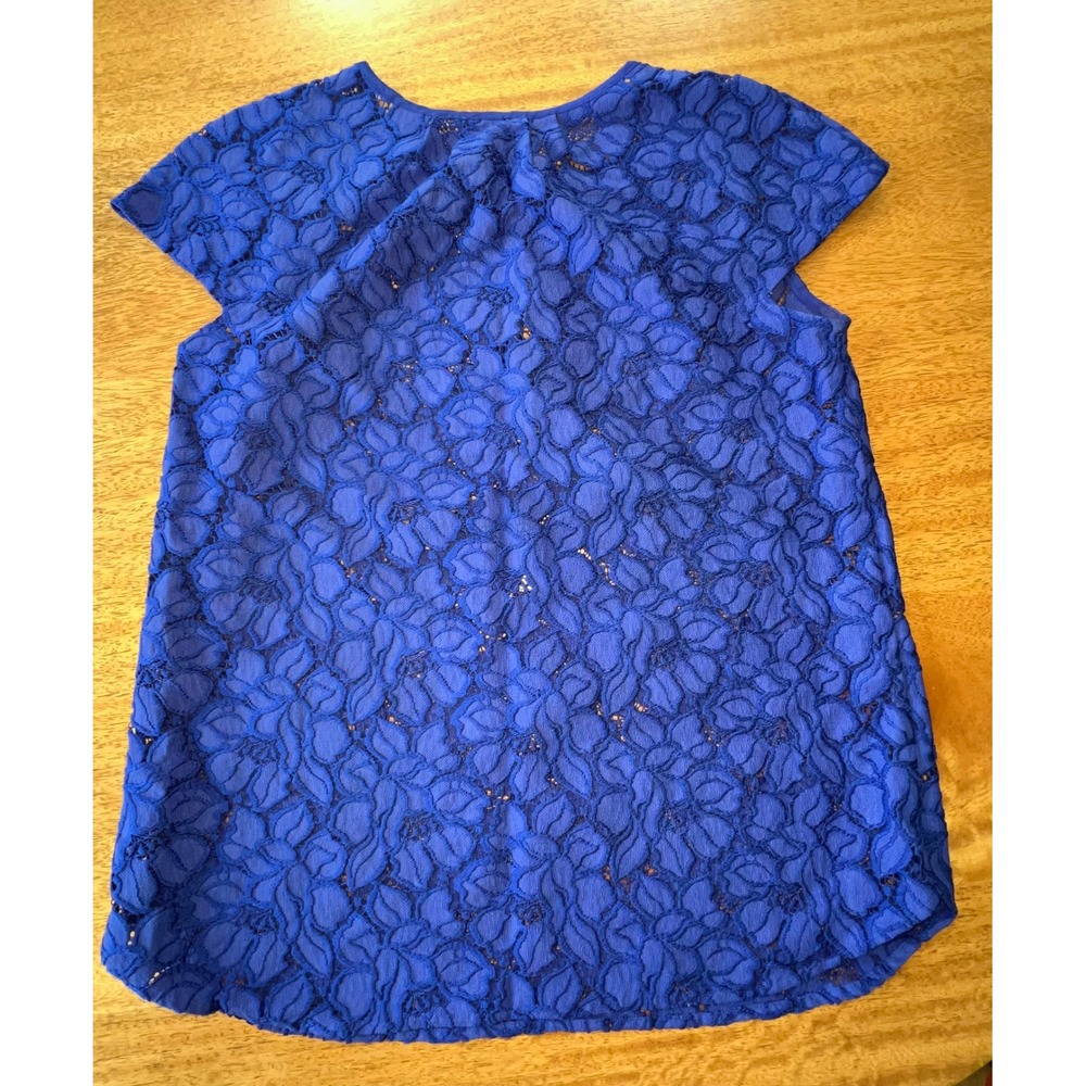 J.Crew Womens Royal Blue Floral Lace Cap Sleeve Top Blouse Size 0